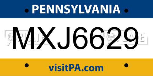 MXJ6629 Pennsylvania License Plate