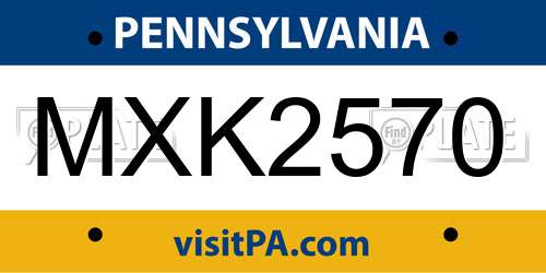 MXK2570 Pennsylvania License Plate