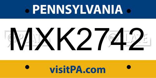 MXK2742 Pennsylvania License Plate