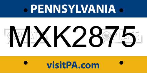 MXK2875 Pennsylvania License Plate