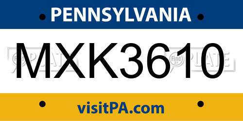 MXK3610 Pennsylvania License Plate