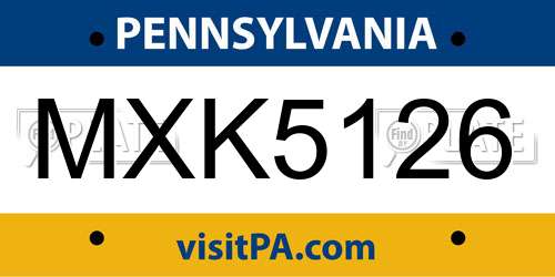 MXK5126 Pennsylvania License Plate
