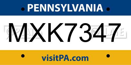 MXK7347 Pennsylvania License Plate