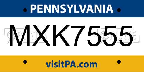 MXK7555 Pennsylvania License Plate
