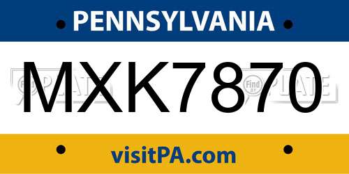 MXK7870 Pennsylvania License Plate