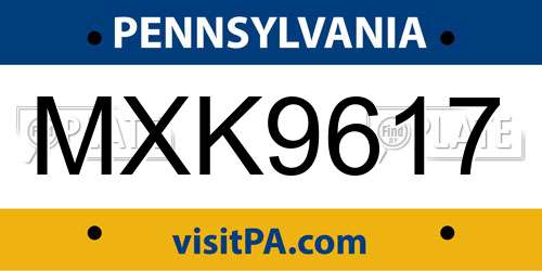 MXK9617 Pennsylvania License Plate