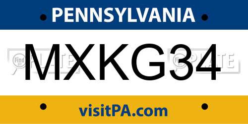 MXKG34 Pennsylvania License Plate