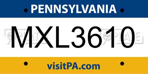 MXL3610 Pennsylvania License Plate