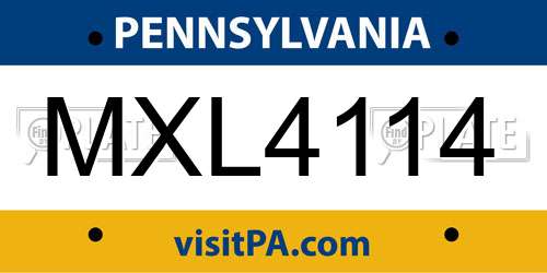 MXL4114 Pennsylvania License Plate