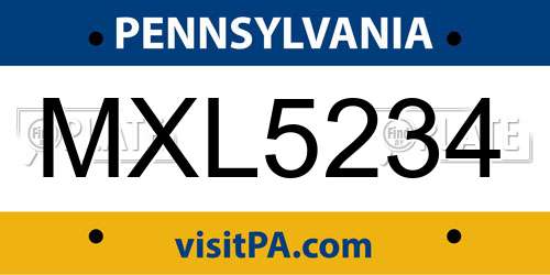 MXL5234 Pennsylvania License Plate