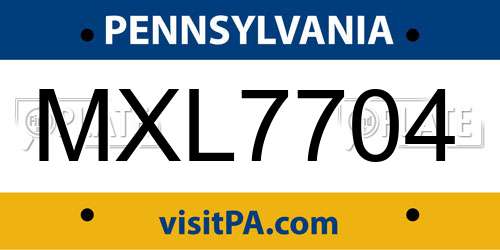 MXL7704 Pennsylvania License Plate