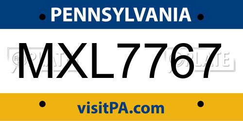 MXL7767 Pennsylvania License Plate