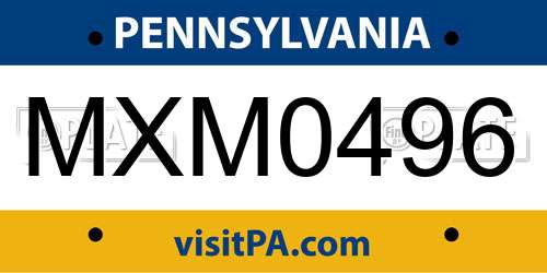 MXM0496 Pennsylvania License Plate