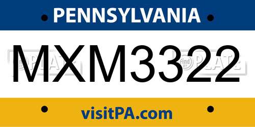 MXM3322 Pennsylvania License Plate