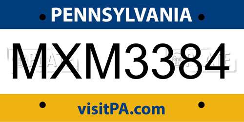 MXM3384 Pennsylvania License Plate