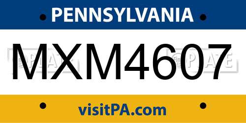 MXM4607 Pennsylvania License Plate