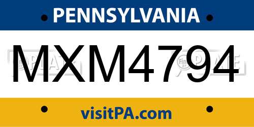 MXM4794 Pennsylvania License Plate