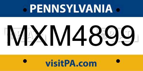 MXM4899 Pennsylvania License Plate