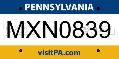 MXN0839 Pennsylvania License Plate