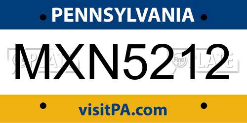 MXN5212 Pennsylvania License Plate