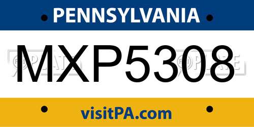 MXP5308 Pennsylvania License Plate