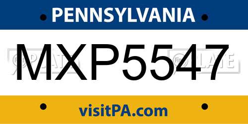 MXP5547 Pennsylvania License Plate
