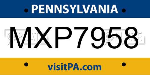 MXP7958 Pennsylvania License Plate