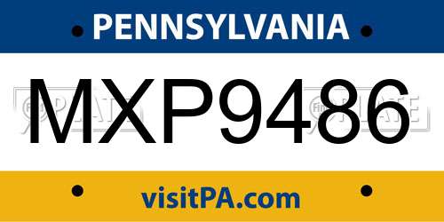 MXP9486 Pennsylvania License Plate