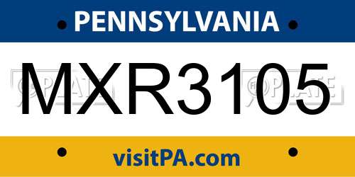 MXR3105 Pennsylvania License Plate