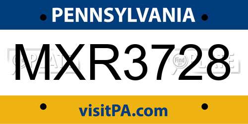 MXR3728 Pennsylvania License Plate