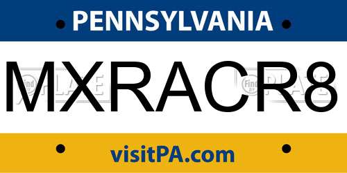 MXRACR8 Pennsylvania License Plate