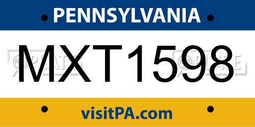 MXT1598 Pennsylvania License Plate