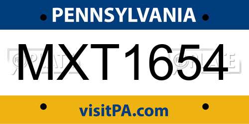 MXT1654 Pennsylvania License Plate