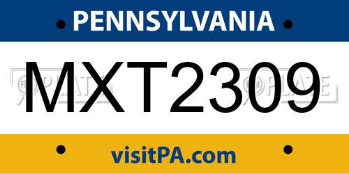 MXT2309 Pennsylvania License Plate