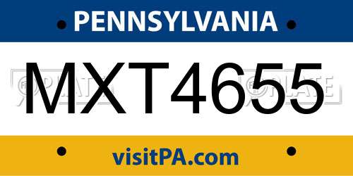 MXT4655 Pennsylvania License Plate