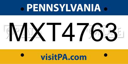MXT4763 Pennsylvania License Plate