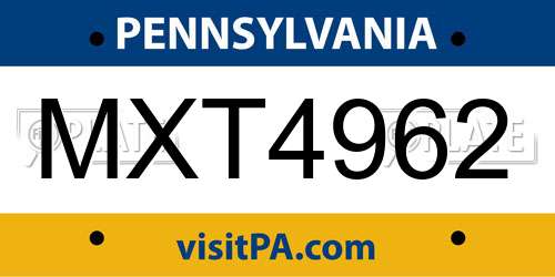 MXT4962 Pennsylvania License Plate