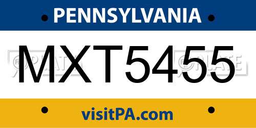 MXT5455 Pennsylvania License Plate