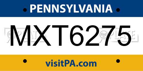 MXT6275 Pennsylvania License Plate