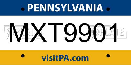 MXT9901 Pennsylvania License Plate