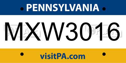 MXW3016 Pennsylvania License Plate