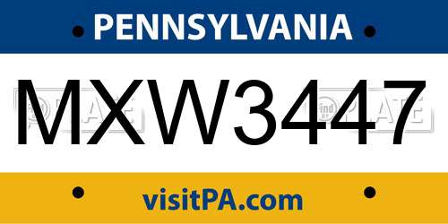 MXW3447 Pennsylvania License Plate