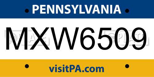 MXW6509 Pennsylvania License Plate
