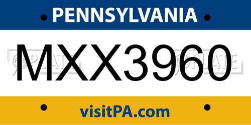 MXX3960 Pennsylvania License Plate