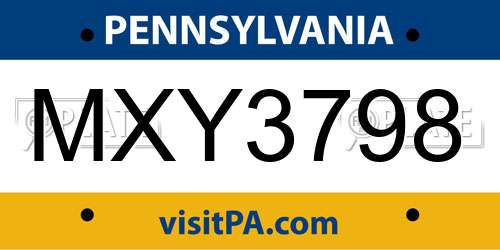MXY3798 Pennsylvania License Plate