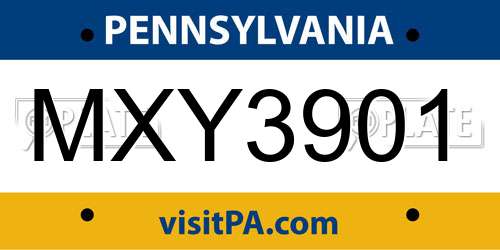 MXY3901 Pennsylvania License Plate