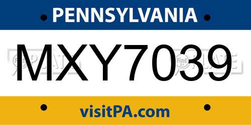 MXY7039 Pennsylvania License Plate