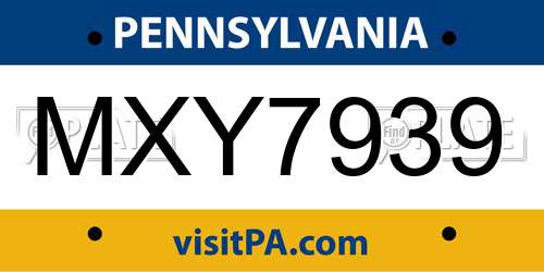 MXY7939 Pennsylvania License Plate