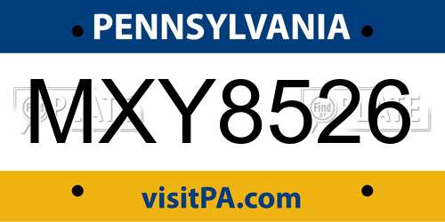 MXY8526 Pennsylvania License Plate