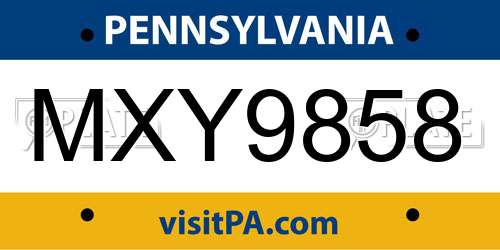 MXY9858 Pennsylvania License Plate